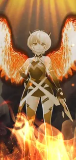 Anime character with fiery wings and energetic pose.