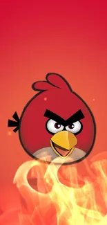 Angry Bird with fiery red background wallpaper for mobile phone display.