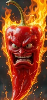 Fiery animated red pepper with flame effects.