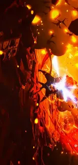 Fiery anime battle scene with dynamic action and vibrant colors.