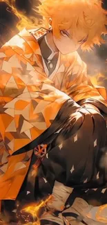 Vibrant fiery anime character wallpaper in orange hues.