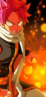 Anime character with fiery effects and vibrant orange flames.