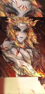 Anime character with fiery orange and yellow hues dominating the artwork.