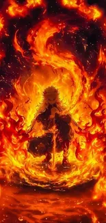 Anime character surrounded by blazing flames.