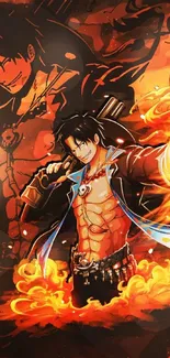 Fiery anime character surrounded by flames.