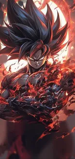 Anime character engulfed in red flames.