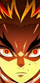 Fiery anime character with bright red and yellow hues, intense fiery eyes.