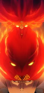 Anime character with fiery red flames in dynamic wallpaper.