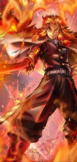 Fiery anime character with blazing flames engulfing the scene.