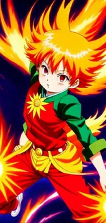 Anime character in fiery, vibrant color scheme.