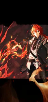 Anime character with red hair and flames.