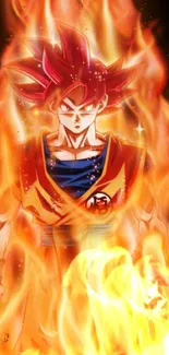 Anime character engulfed in fiery flames.