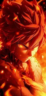 Fiery orange anime character surrounded by intense flames and dynamic energy.