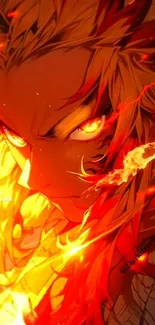 Fiery anime character wallpaper with vibrant flames and intense expression.