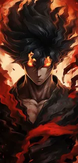 Anime character with fiery eyes in dynamic flames.