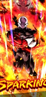 Dynamic fiery anime character with vibrant flames.