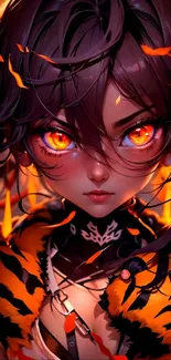 Anime character with fiery eyes and vibrant details on mobile wallpaper.