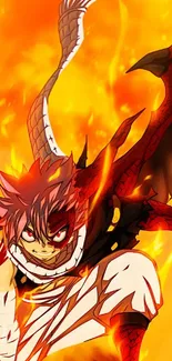 Fiery anime character in dynamic pose with flames.