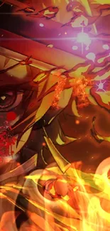 Fiery anime character with vibrant colors in wallpaper.