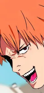 Anime character with orange hair and intense expression.