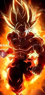 Anime character with fiery energy and intense pose.