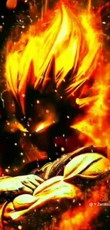 Fiery anime character with powerful orange flames background.