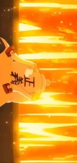 Epic fiery anime scene with vibrant orange hues.