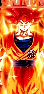 Fiery anime warrior with energy aura wallpaper.