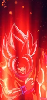 Fiery anime warrior with red aura, dynamic pose, and powerful energy.