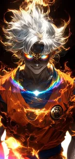 Anime warrior with fiery aura and vivid colors.