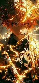 Fiery anime warrior with intense gaze