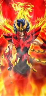 Fiery anime warrior with vibrant flames.