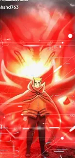 Anime warrior with fiery red aura in dynamic wallpaper.