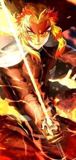 Fiery warrior anime wallpaper with vibrant flames and dynamic action.