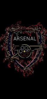 Fiery Arsenal emblem on black background.