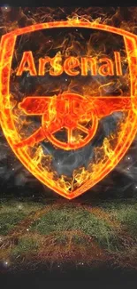 Fiery Arsenal logo with blazing colors and smoky background.