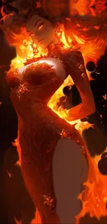 Captivating fiery woman in fantasy artwork with vibrant colors.