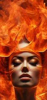 Artistic image of a face surrounded by vibrant flames, perfect for wallpaper.