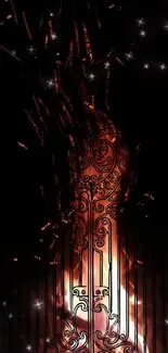 Artistic mobile wallpaper with fiery design and elegant black-orange contrast.