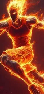 Fiery athlete in dynamic motion on a vibrant wallpaper.