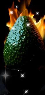 Fiery avocado with flames wallpaper for mobile phone.