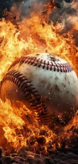 Baseball engulfed in vibrant flames, creating dynamic mobile wallpaper.