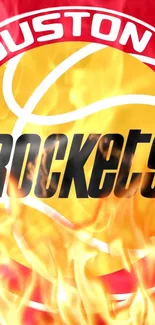 Fiery basketball logo wallpaper with red and yellow flames.