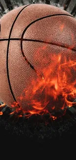 Fiery basketball wallpaper with dynamic flame effect.