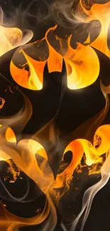 Fiery bat emblem surrounded by flames.