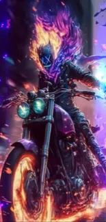 Dynamic purple and fiery biker art wallpaper.