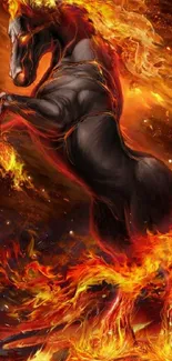 Fantasy black horse engulfed in flames.