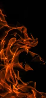 Fiery orange flames on a black background phone wallpaper.