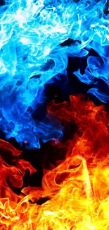 Blue and orange flame wallpaper for mobile screen.