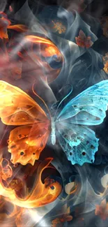 Blue and orange butterfly with abstract background.